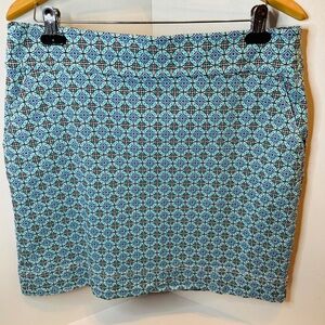Talbots Blue Medallion Print Straight Pencil Skirt Size 14
